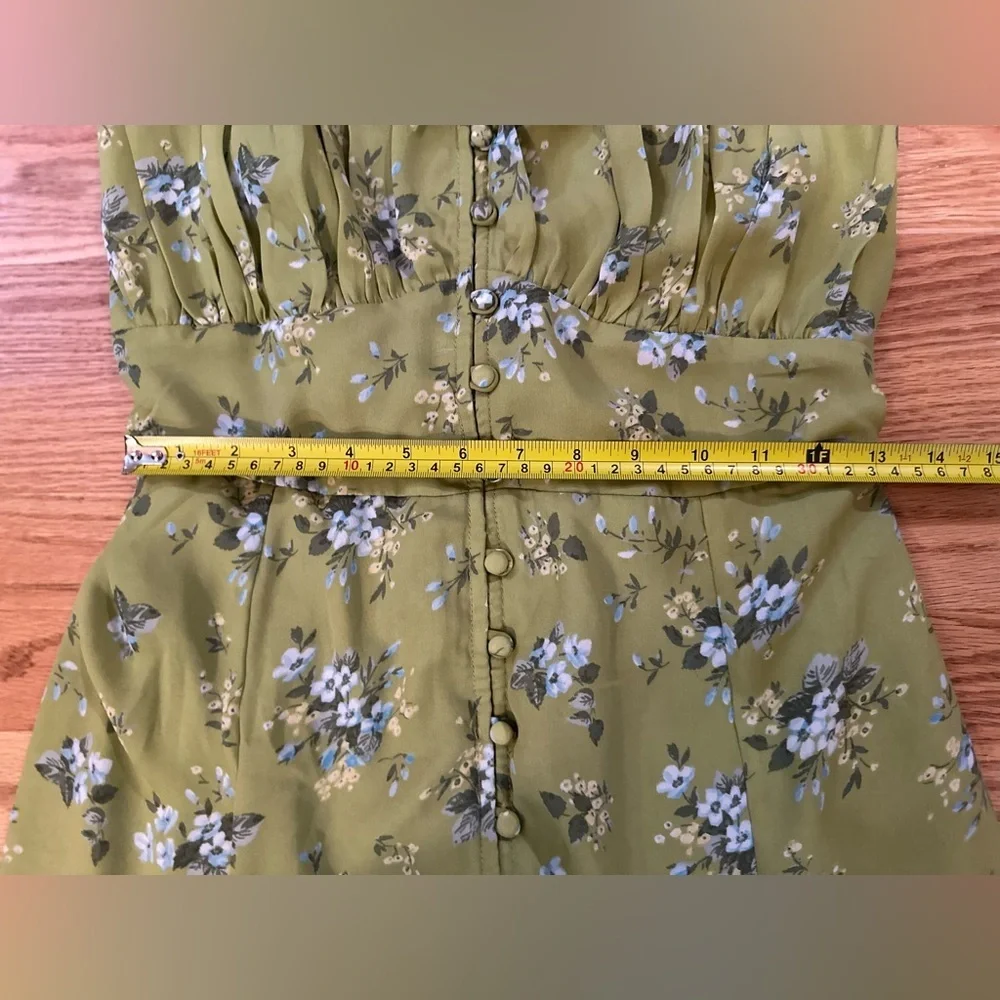 Abercrombie & Fitch Green Floral Cottagecore Maxi Dress Spaghetti Strap Size MT